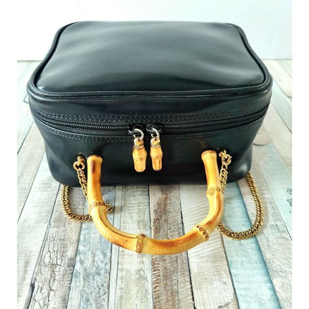 VTG CARLA MANCINI BLACK GENUINE LEATHER BAMBOO DECOR CHAIN STRAP SHOULDER BAG - Picture 8 of 12
